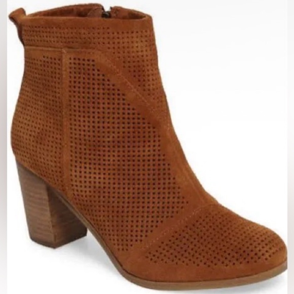 TOMS LUNATA Chestnut Suede Ankle Bootie with side zip up